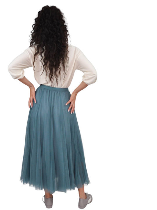 High Waist Maxi Skirt with Light Blue Tulle