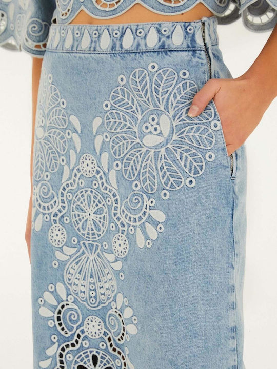 Denim Midi Skirt Blue