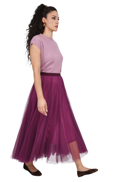 High Waist Maxi Skirt with Purple Tulle