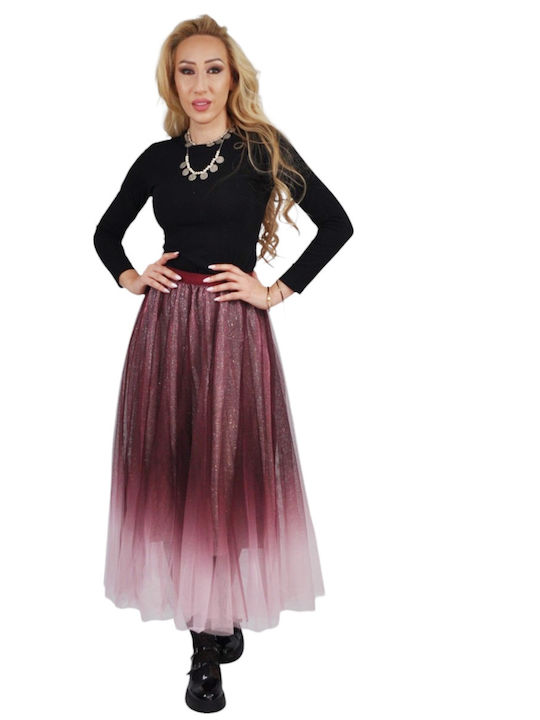 High Waist Maxi Skirt with Tulle Red