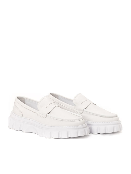 Loafers Din Piele Mocasini Bărbați Alb