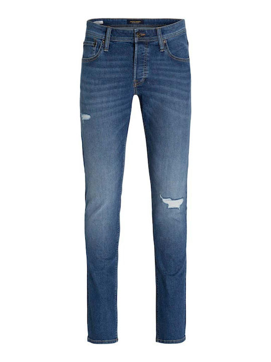 Men's Elastic Jeans Pants with Slim Fit Blue