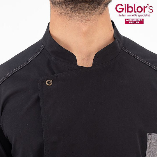 Giblor's Σακάκι Σεφ 100% Βαμβάκι Μαύρο με Κοντό Μανίκι