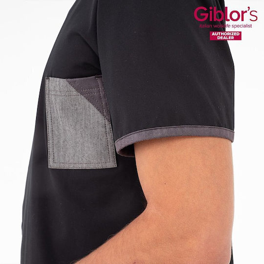 Giblor's Σακάκι Σεφ 100% Βαμβάκι Μαύρο με Κοντό Μανίκι