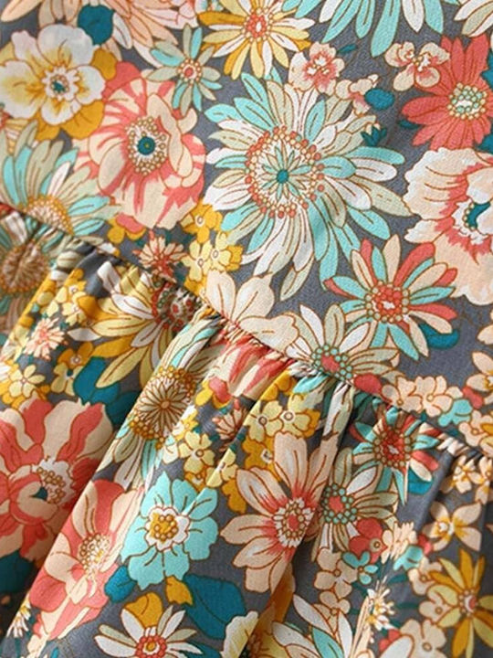 Floral Παιδικό Φόρεμα Αμάνικο Καφέ