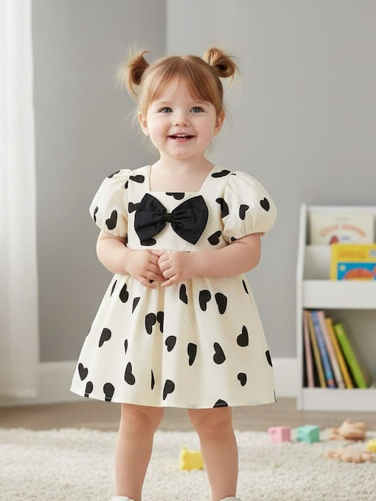 Girls Dress Short Sleeve Ecru Black