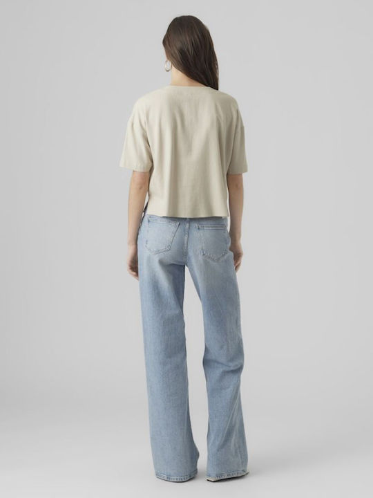 Women's Summer Linen Blouse with 3/4 Sleeve and V-Neck Silver