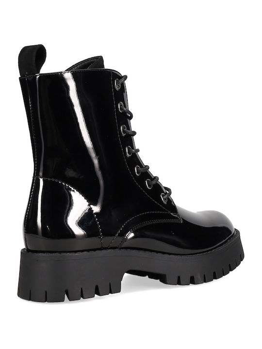 Women's Combat Boots in Black Patent Leather