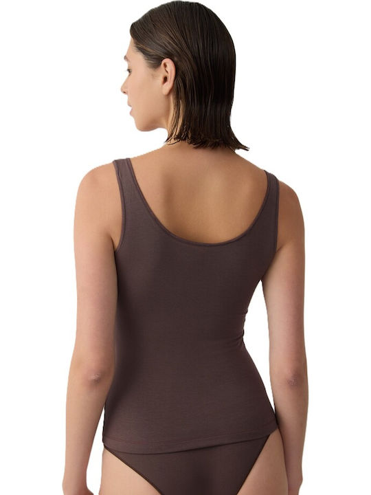 Brown Women's T-Shirt with Spaghetti Strap