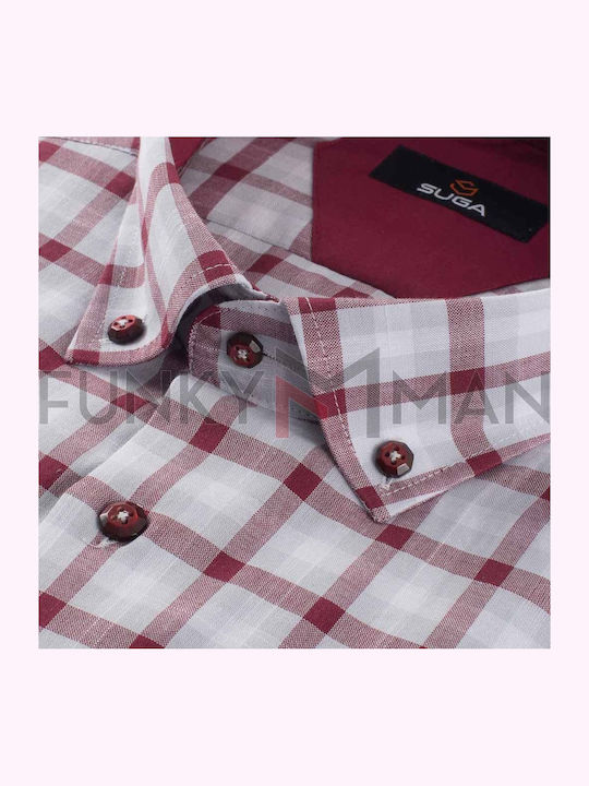 Long Sleeve Shirt Regular Fit Checked Burgundy