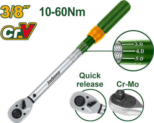 Jadever Torque Wrench 3/8" Drive 10-60 Nm Torque with 30.5cm Length