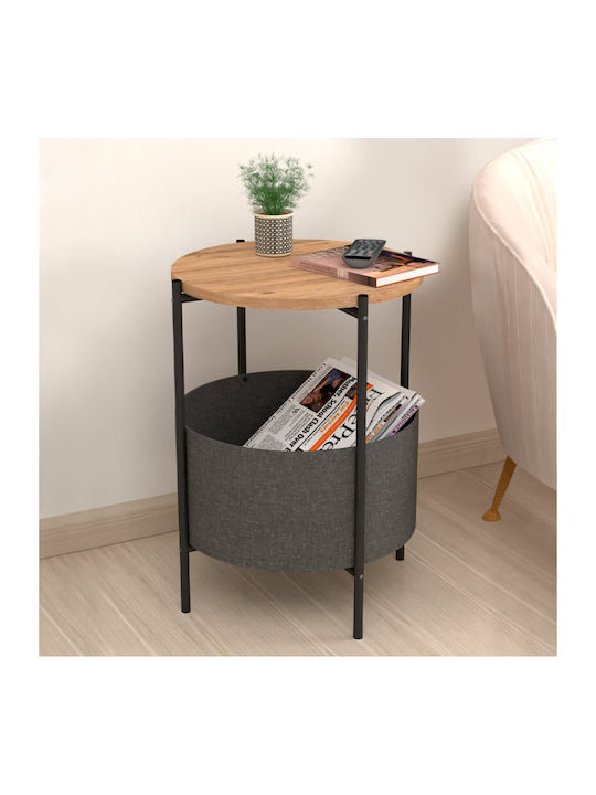 Round Side Coffee Table Kalid Wooden Pine Oak / Grey W43xL43xH60cm