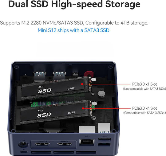Beelink S12 Mini PC (N-Series N95/12GB DDR4/512GB SSD/W11 Pro)
