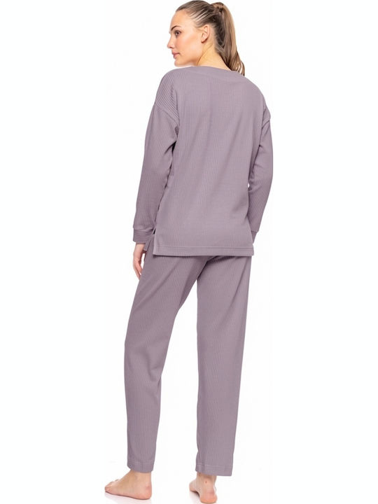 Pink Label Зимен Дамски Комплект Пижами Велур Виолет