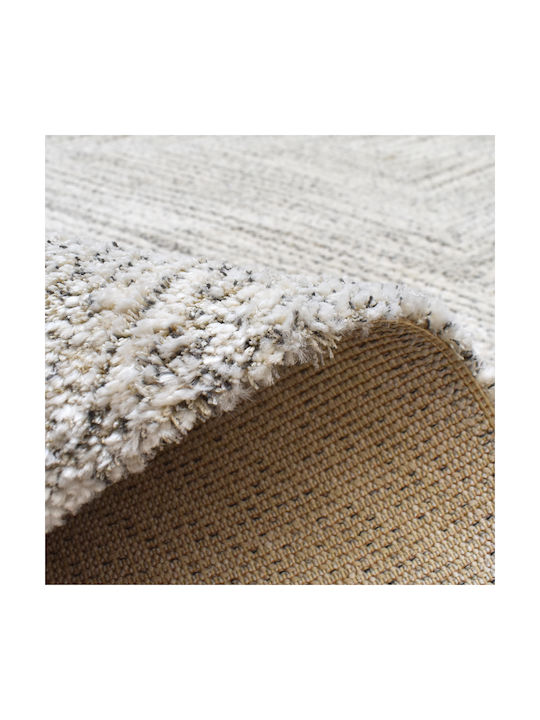 Shaggy Geometric Covor Living Rectangular Crem Gri 110x300cm