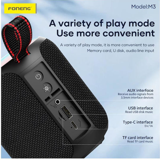 Foneng M3 Ηχείο Bluetooth 10W με Διάρκεια Μπαταρίας έως 4 ώρες Μαύρο
