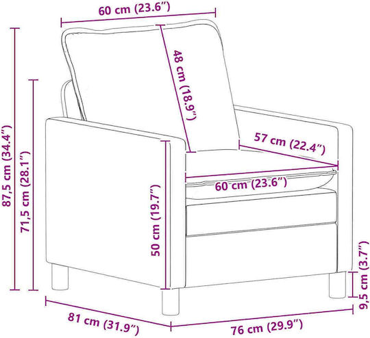 Sessel Samt Rotes 76x81x87.5cm