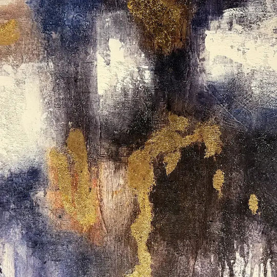 COSMOLight Gemälde Segeltuch Sulfur Weiß Blau Gold 100x150 cm Weiß Champagne