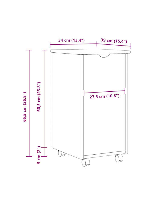 Office Drawer Made of Solid Wood Black 34x39x65.5cm