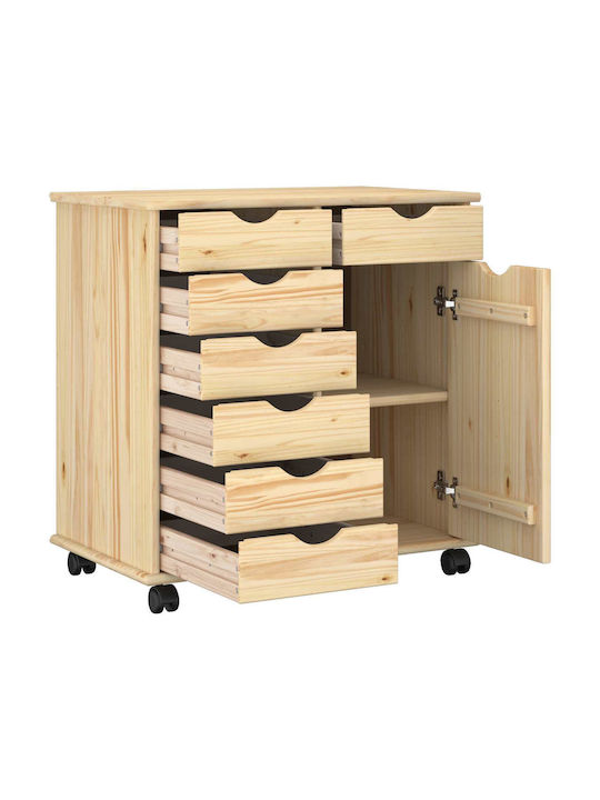 Office Drawer Made of Solid Wood with Wheels & Brown Drawers 63.5x39x65.5cm