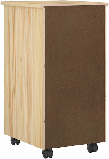 Office Storage Drawer from Solid Wood with Brown Wheels 34x39x65.5cm