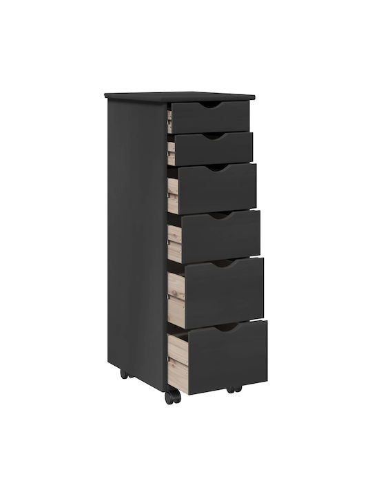 Office Drawer Made of Solid Wood with Wheels & Gray Drawers 34x39x93.5cm