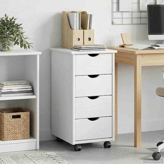 Office Drawer Made of Solid Wood with Wheels White 34x39x65.5cm