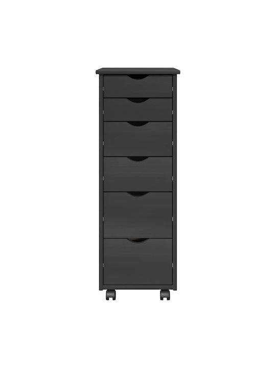 Office Drawer Made of Solid Wood with Wheels & Gray Drawers 34x39x93.5cm