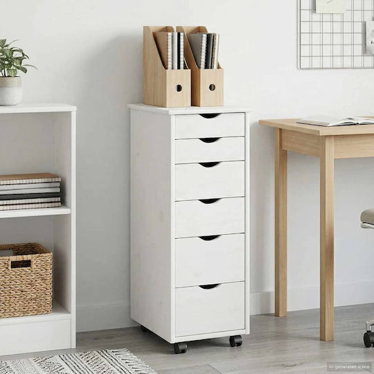 Office Drawer Made of Solid Wood with Wheels White 34x39x93.5cm