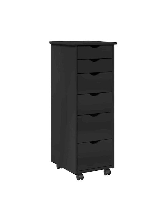 Office Drawer Made of Solid Wood with Wheels & Drawers Black 34x39x93.5cm