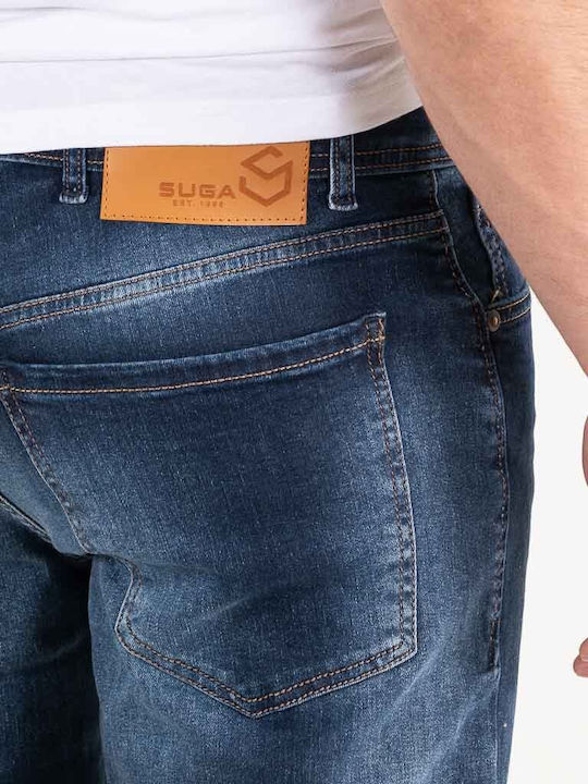 Ανδρικό Παντελόνι Τζιν Ελαστικό με Slim Εφαρμογή Navy Μπλε