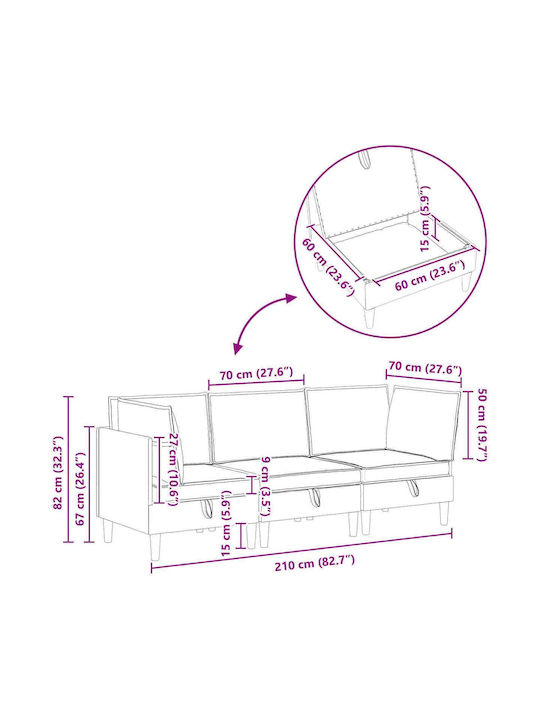Dreisitzer Sofa mit Stauraum Schwarz 210x70x82cm