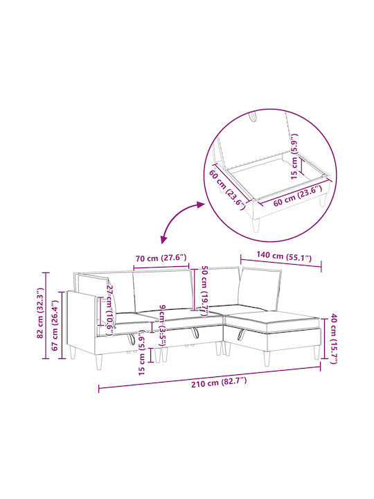 Ecksofa mit Stauraum Schwarz 210x140x82cm