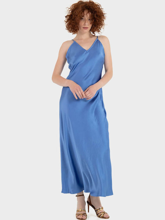 Summer Midi Evening Satin Blue Slip Dress