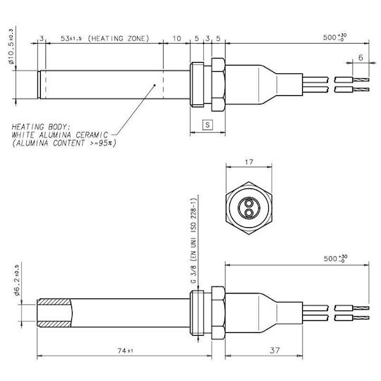Керамична Отоплителна Устойчивост За Пелетна Печка Eco Spar Burnit Warmflow Adler Amg Ecoteck Дължина 88mm 250w X2