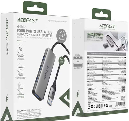 Acefast Hub 4 Ports with USB-A Connection Gray