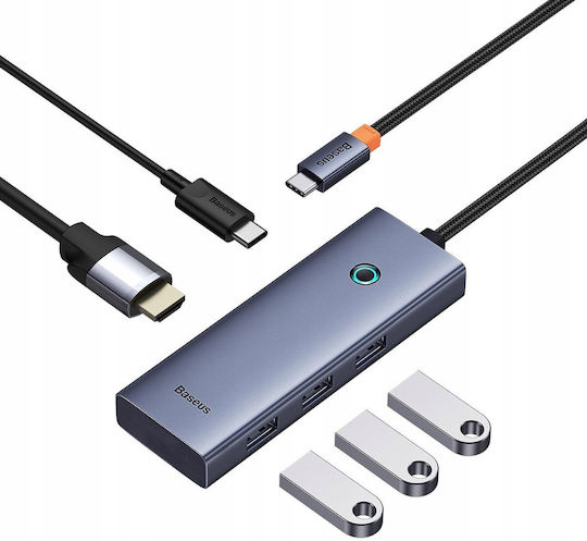 Baseus Hub 3 Θυρών με σύνδεση USB-A Γκρι
