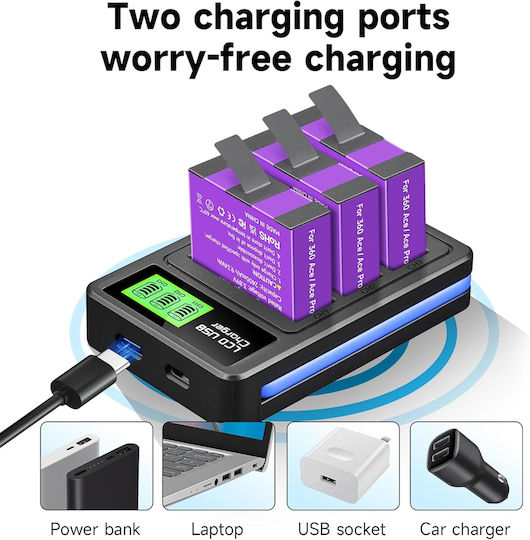 3 Slot Battery Charger Usb 5v Lcd Insta360 Ace Ace Pro Pro 2 B-a-a