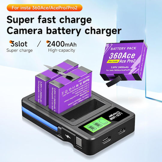 3 Slot Battery Charger Usb 5v Lcd Insta360 Ace Ace Pro Pro 2 B-a-a