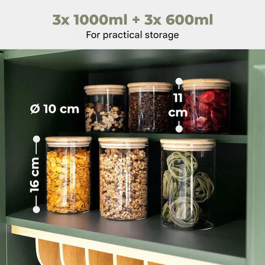 CLASSBACH Set of 6 Jars for Pasta Tea Coffee with Lid Glass Transparent 600ml 6 Pieces