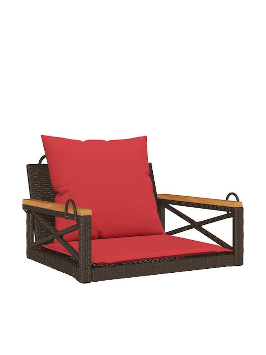 Hanging Armchair Swing with Brown Rattan Pillow Load Weight up to 110kg L63xD62xH40cm