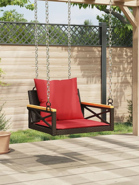 Hanging Armchair Swing with Brown Rattan Pillow Load Weight up to 110kg L63xD62xH40cm