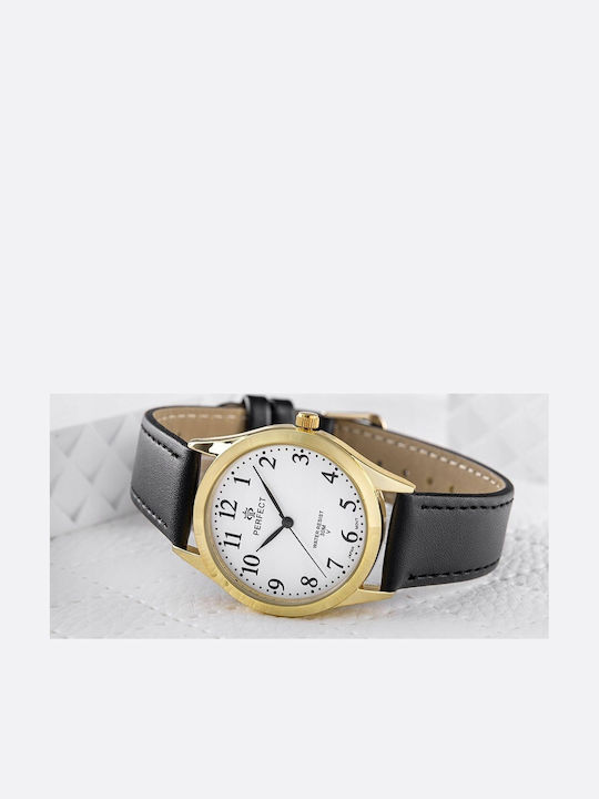 Perfect Γυναικείο Ρολόι 34mm Μπαταρίας με Μαύρο Δερμάτινο Λουράκι