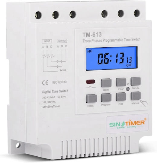 Three-phase Digital Relay Timer Sinotimer Timer Switch Programmable 380v 16a Tm613