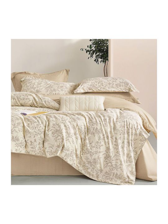 Rythmos Set Duvet Cover Cotton Satin 235x260cm King Size with 2 Pillowcases Leonti Beige