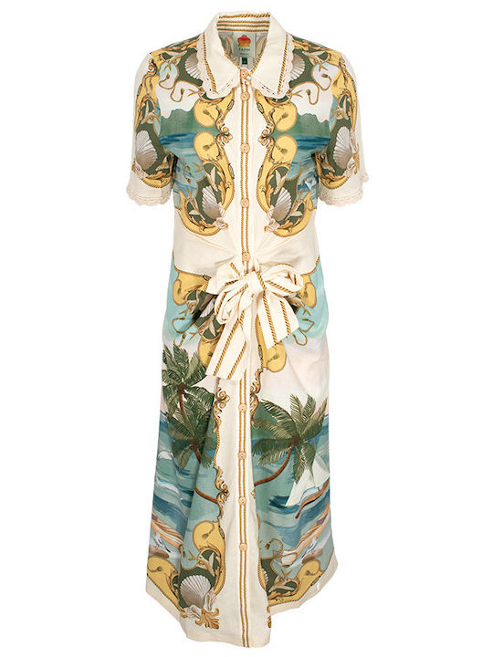 Summer Midi Shirt Dress Beige