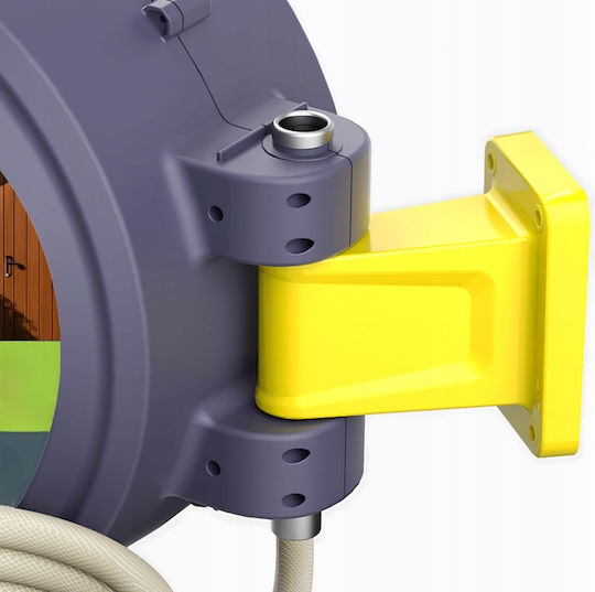 Anvelopă Automată Furtun Grădină Zola Montat Pe Perete 30 M 1/2" Sistem Blocare Retragere Automată 51 X 26 X 40 Cm Gri Galben