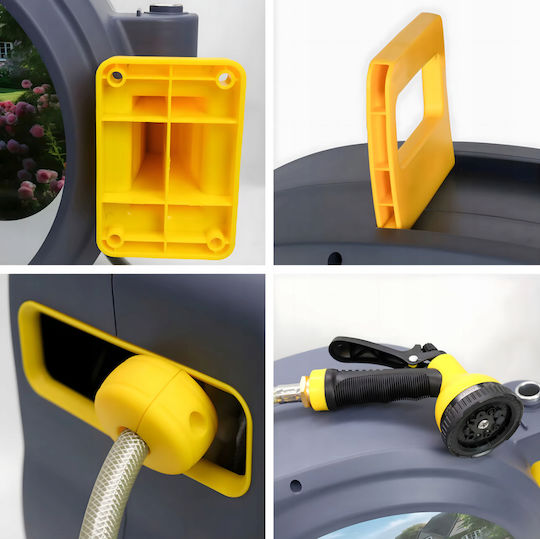 Anvelopă Automată Furtun Grădină Zola Montat Pe Perete 30 M 1/2" Sistem Blocare Retragere Automată 51 X 26 X 40 Cm Gri Galben