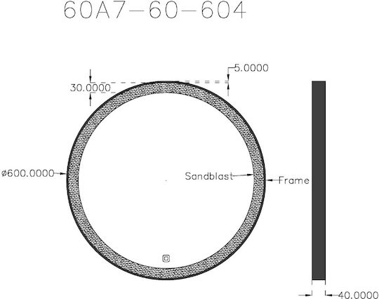 Bronze Art Lunar 60A7-60-604 Oglindă Rotundă cu Lumini LED din Metal 60x60cm Negru
