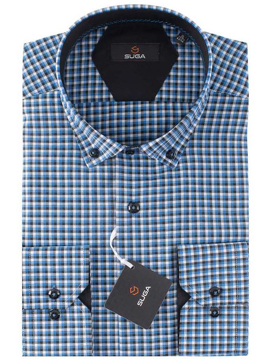 Long Sleeve Shirt Regular Fit Checked Blue